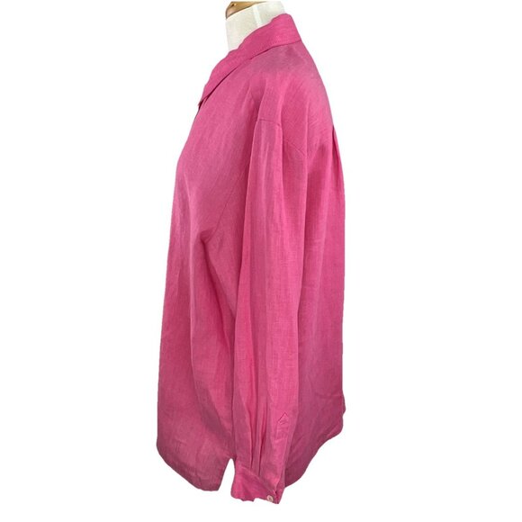Liz Claiborne L Fuchsia Pink 100% Linen Blouse Womens Button Up Shirt Top - Picture 3 of 9